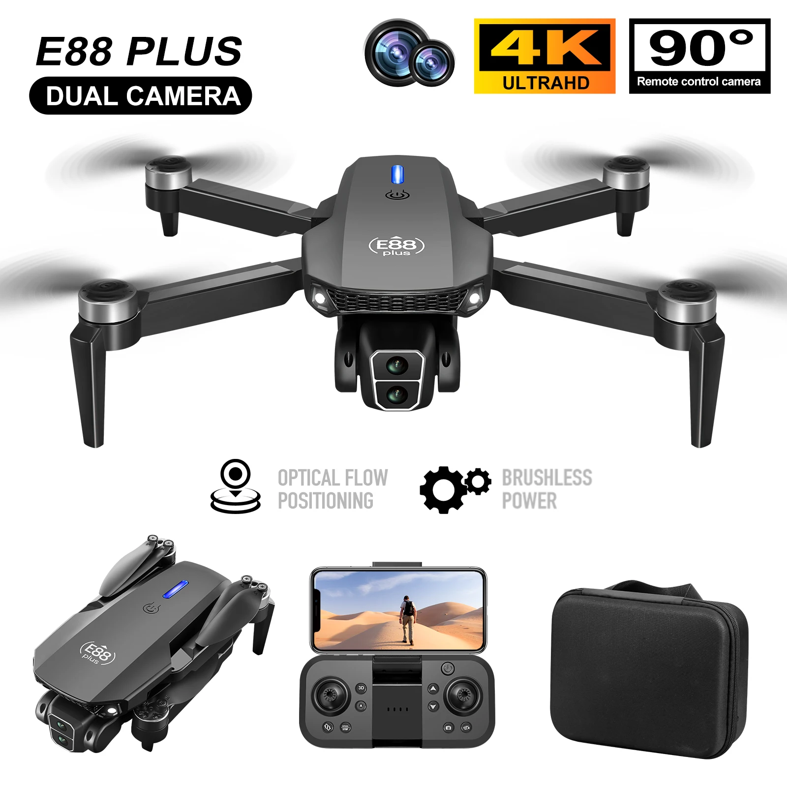 New E88 Plus Quadcopter Drone: - Drone Camera 4K ulasan dan harga